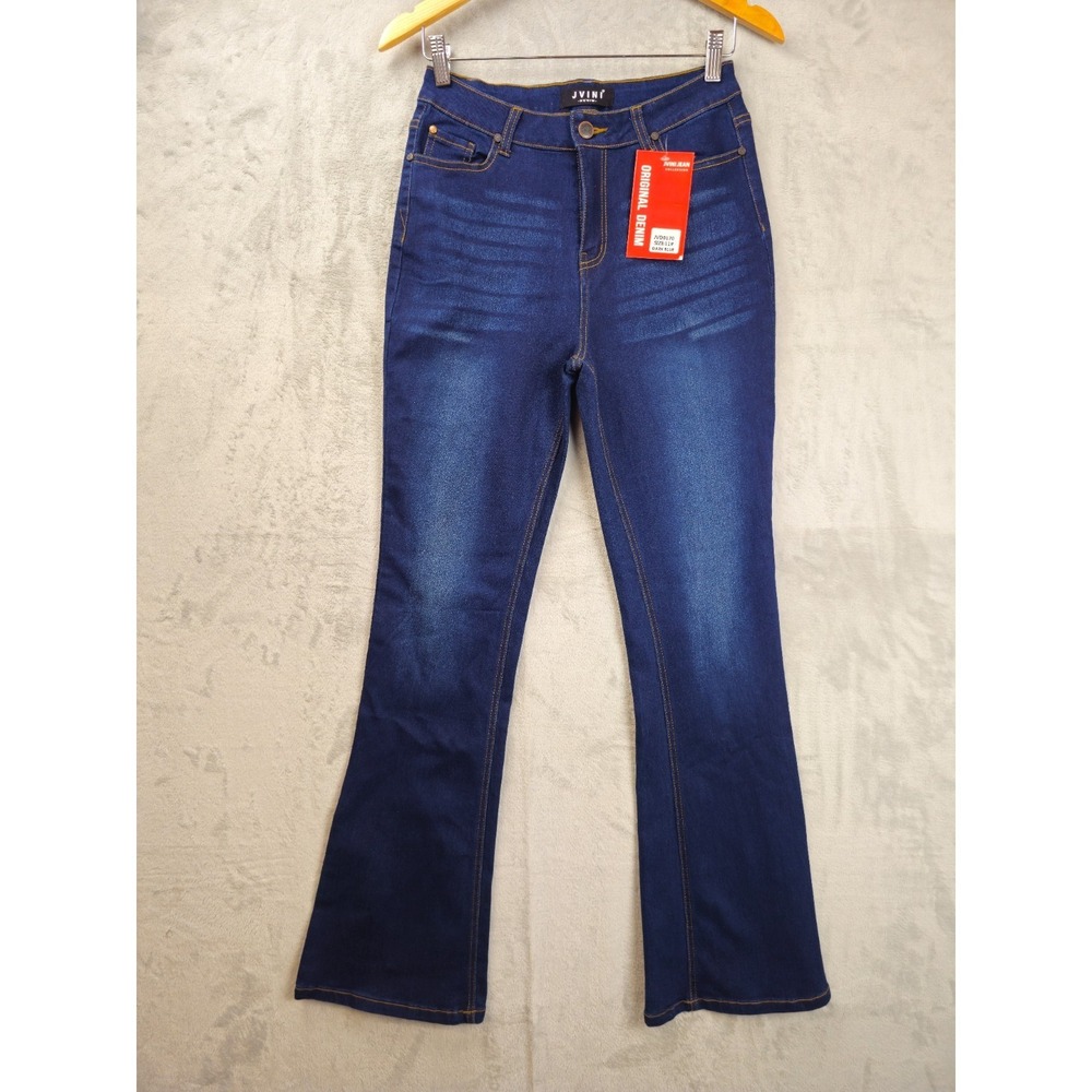 JVINI‎ Fashion Jeans Womens Size 11 Dark Blue Stretch Wide Leg High Rise 27x31"